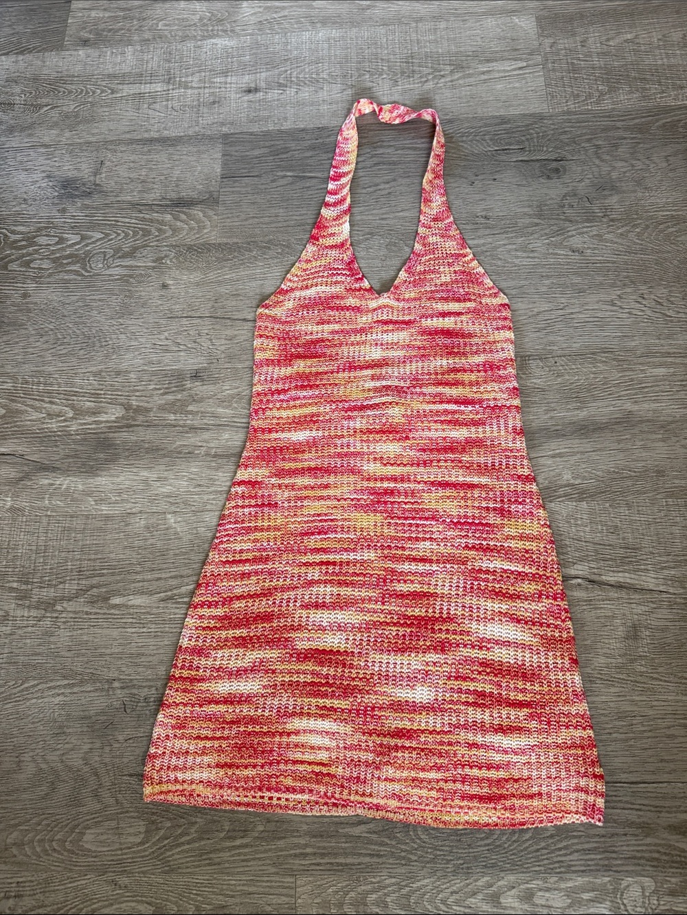 Cider Pink & Yellow Knit Halter Mini Dress